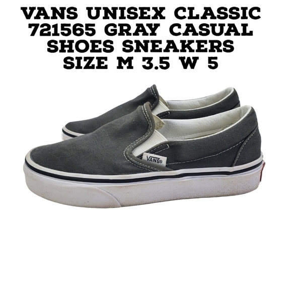 Vans Unisex Classic 721565 Gray Casual Shoes Sneakers Size M 3.5 W 5 - Picture 1 of 11